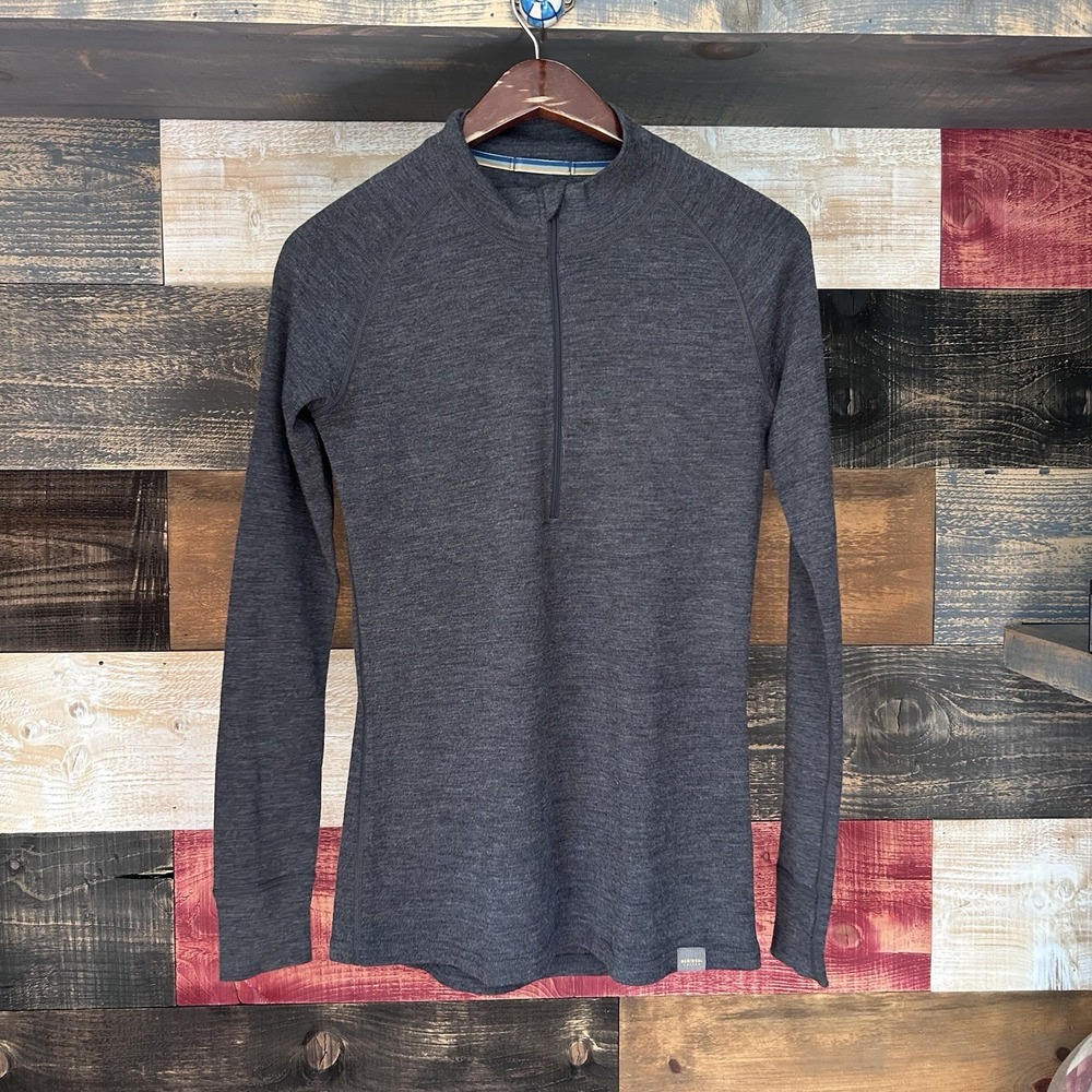 Meriwool Shirt Womens MEDIUM GREY 1/4 Zip Merino Wool Thermal Base Layer Top 250